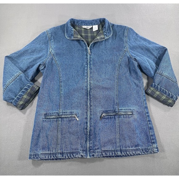 North Style Jackets & Blazers - VTG North Style Denim Flannel Lined Chore Coat Women's M 90's Jean Jacket Plaid